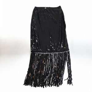Suit Yourself Black Sequin Fringe Midi Skirt Costume Party Flapper Women
